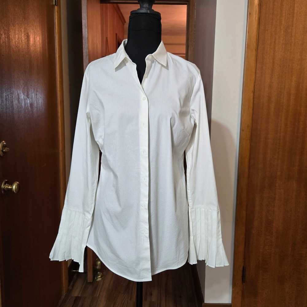 Banana Republic Riley II Tailored Shirt White Pleated Flared Cuff Button Down 8 - Picture 4 of 12